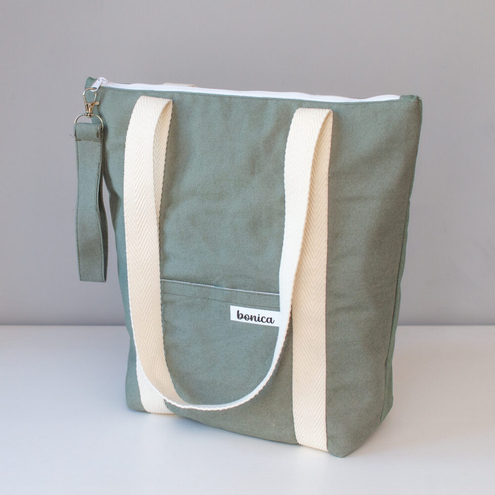 Bolso tote mujer, bolso tote denim dusty green